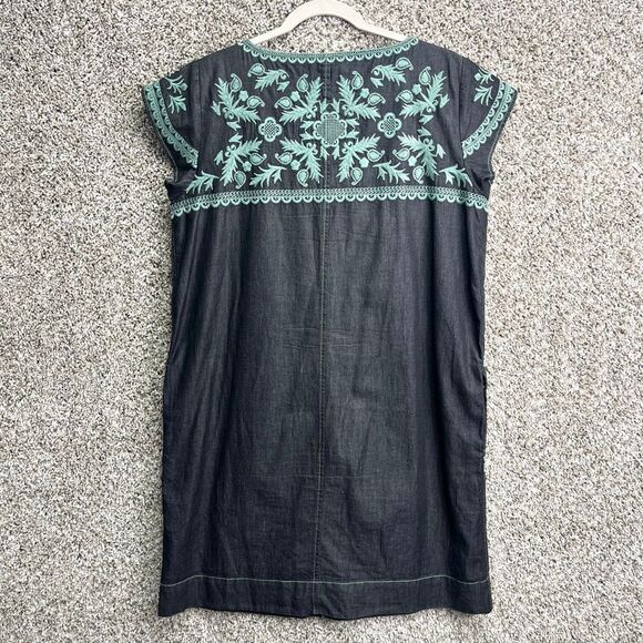 Ivy Jane Dress Women’s Small 100% Cotton Dark Gray and Teal Embroidered Short Sl - Picture 5 of 9